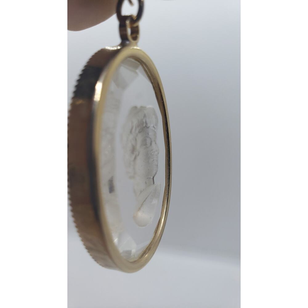 Vintage Intaglio Reverse Engraved Cameo Necklace Rope Chain Faceted Pendant 1970 - Picture 10 of 12